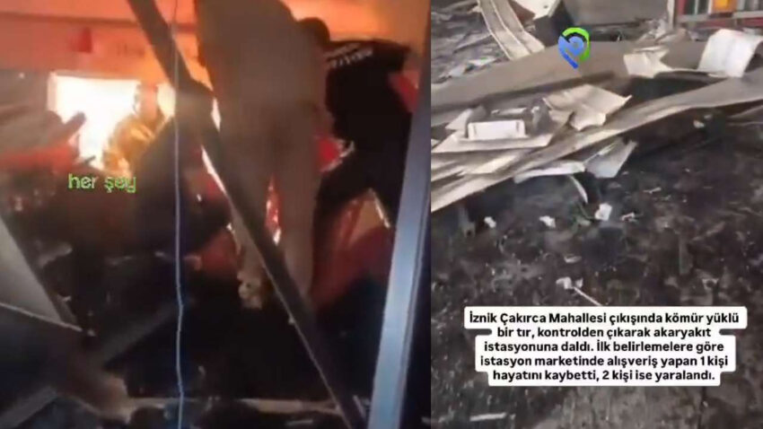 Son dakika komur yuklu tir akaryakit istasyonuna daldi bir kisi oldu OyRyTjl8